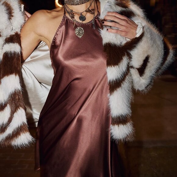 Free People Friday Fever Mini Slip in Brown Medium NWT - Picture 4 of 7